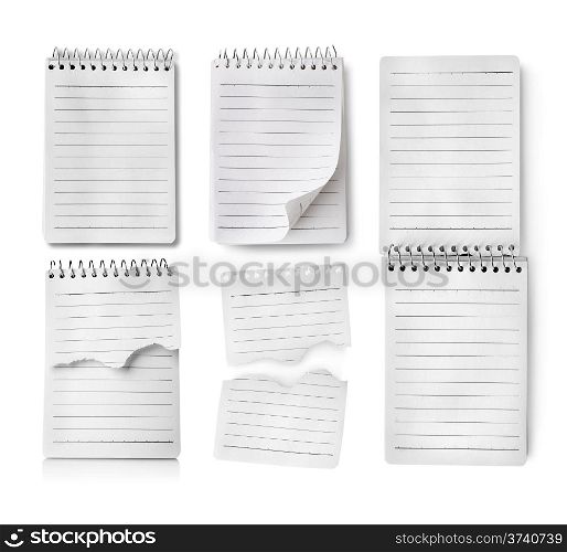 Collage of notebooks isolated on white background