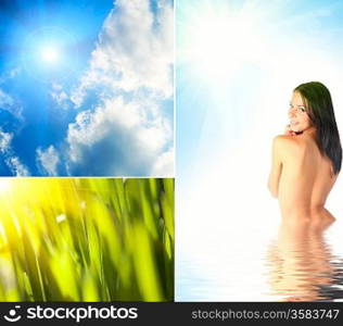 Collage of sky grass and woman