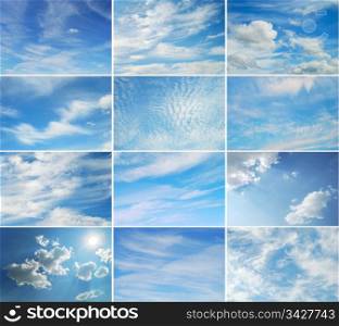 Collage of sky photos. Sky and clouds