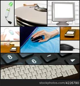 Collage of technological themed and communication devices used in business.