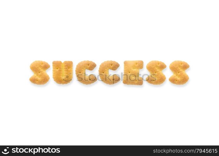 Collage of the capital letters word SUCCESS. Alphabet cookie biscuits isolated on white background