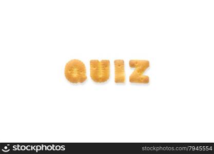 Collage of the uppercase letter-word QUIZ. Alphabet cookie crackers isolated on white background