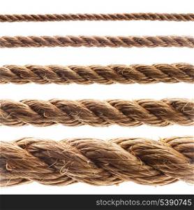 Collage of various thickness rope isolated on white