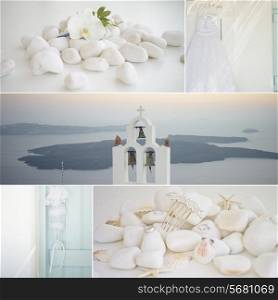 Collage of wedding details in pastel colors