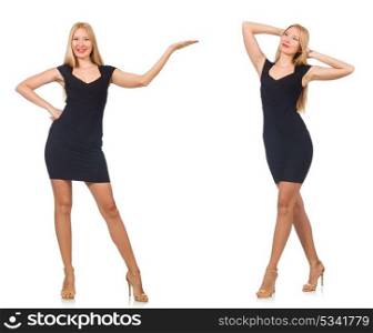 Collage of woman in fashion look isolated on white