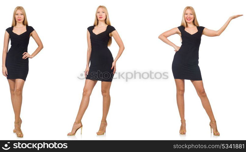 Collage of woman in fashion look isolated on white