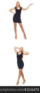 Collage of woman in fashion look isolated on white. The collage of woman in fashion look isolated on white