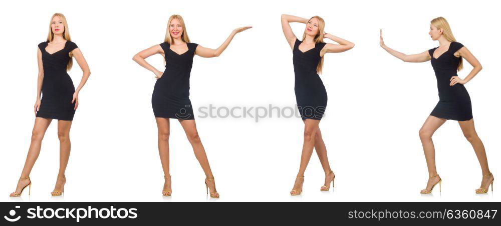 Collage of woman in fashion look isolated on white