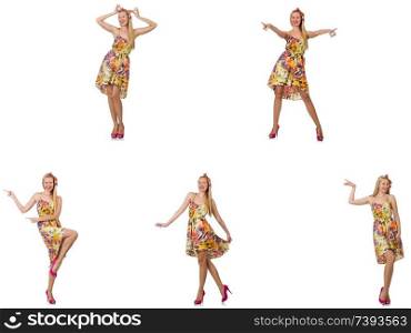 Collage of woman in fashion look isolated on white