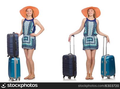 Collage of woman preparing for summer vacation isolated on white