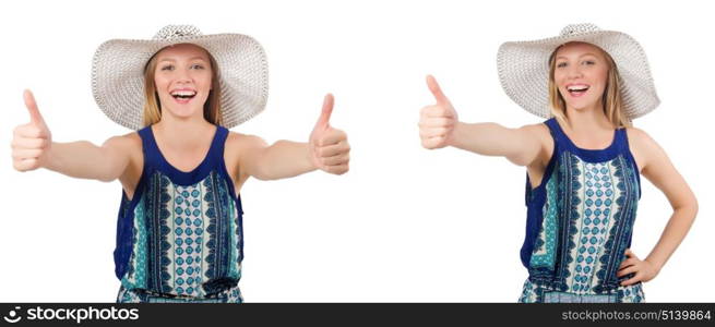 Collage of woman with panama hat isolated on white