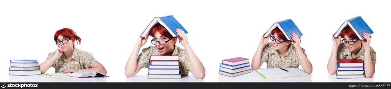 Collage of young female student on white