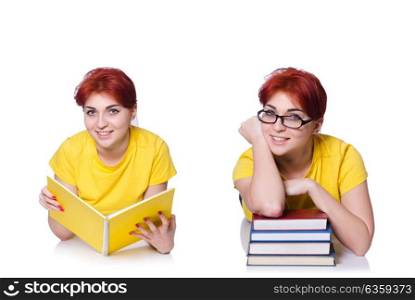 Collage of young female student on white