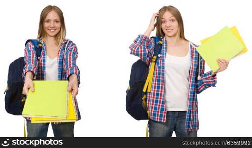 Collage of young female student on white