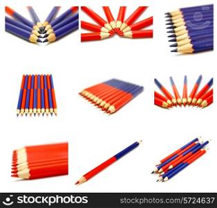 Collage ?olour pencils isolated on white background close up