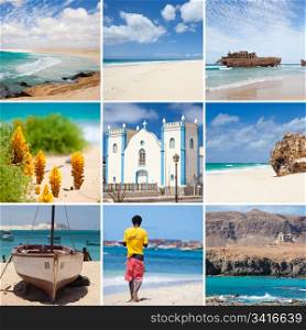 collage photo composition of famous Boavista island of Cape Vert. wild nature collage