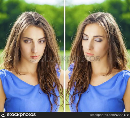 Collage, Portrait close up of young beautiful women