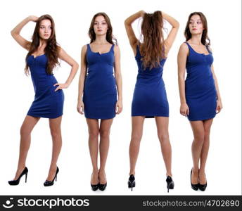 Collage three young women in blue dress, Full length of a beautiful young lady Collage three young women in blue dress, Full length of a beautiful young lady