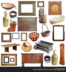 collage with a large number of old vintage objects isolated over white background