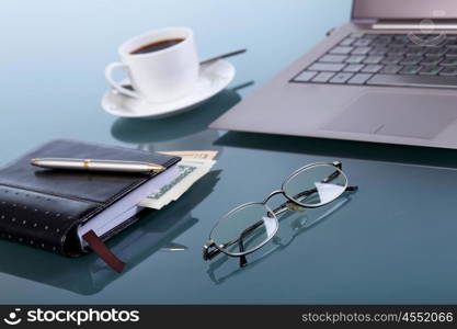 Collage with business papers on the work place