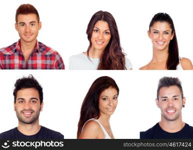 Collage with six images of young people isolated on a white background