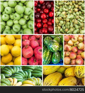 collage with various fruits. collection of fresh fruits