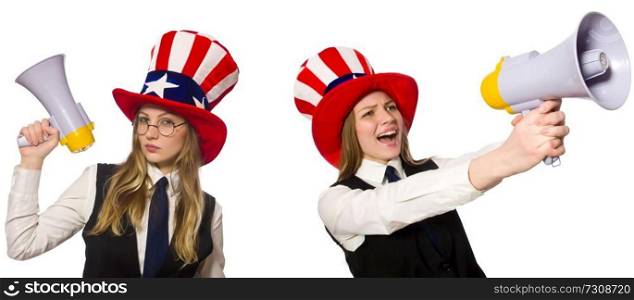 Collage with woman and american hat