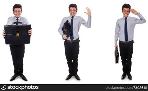 Collage with young businessman on white