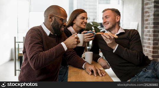 colleagues having meeting coffee