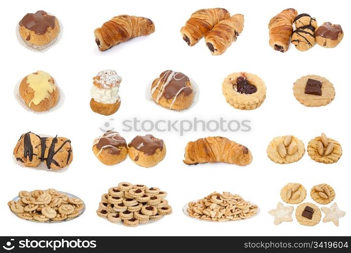 collectio of sweets, candies, cookies and pastries over white background