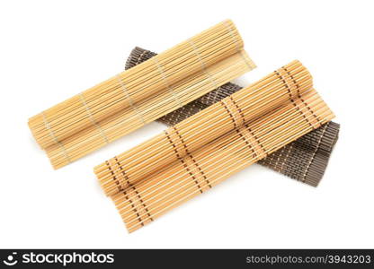 Collection bamboo mats isolated on white background