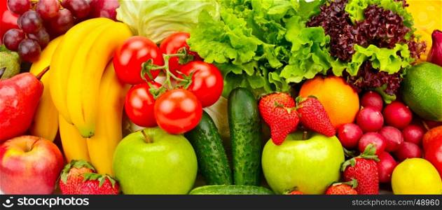 collection fresh fruits and vegetables background