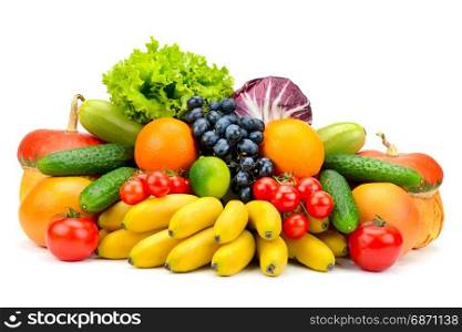 collection fresh fruits and vegetables isolated on white