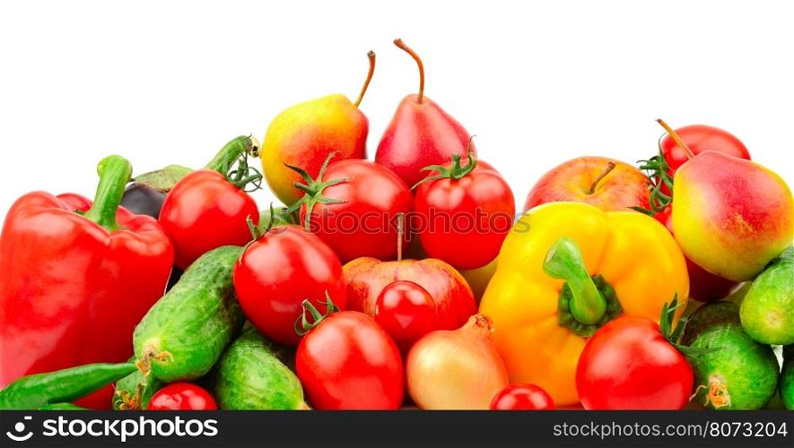 collection fresh fruits and vegetables isolated on white