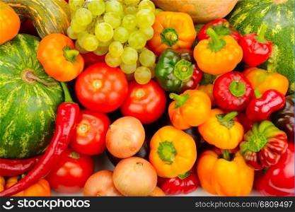 Collection fruit and vegetables background
