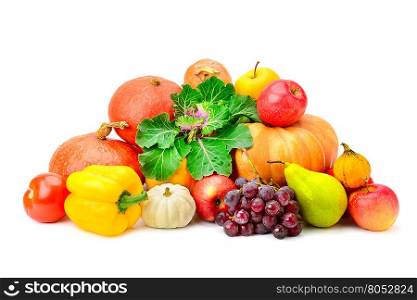Collection fruit and vegetables isolated on white
