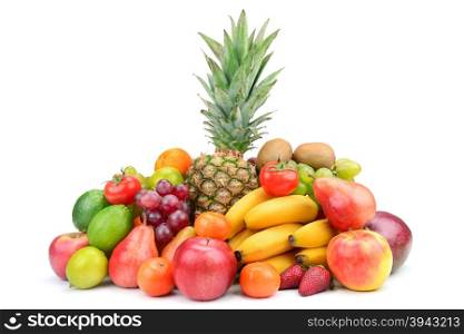 Collection fruit with pineapple isolated on white