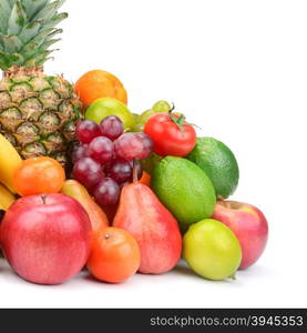 Collection fruit with pineapple isolated on white