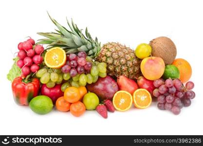 collection fruits and vegetables isolated on a white background