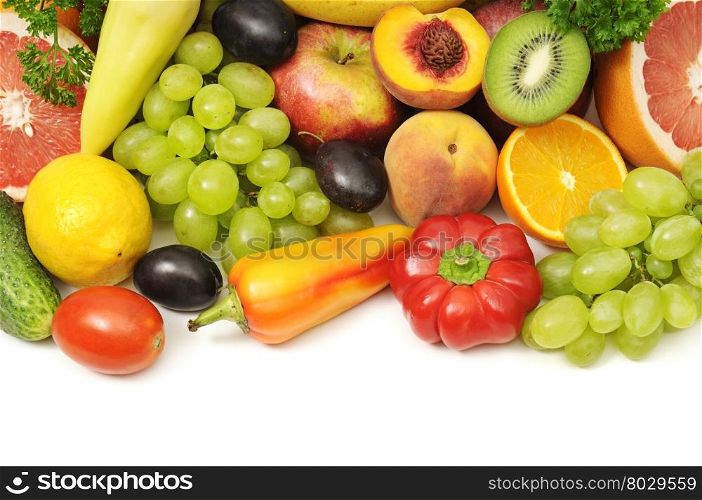collection fruits and vegetables isolated on white