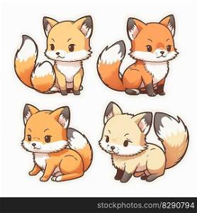 Collection Happy fox Sticker with Wagging Tail and Cute Bandana. Collection Happy fox Sticker with Wagging Tail and Cute Bandana AI Generated