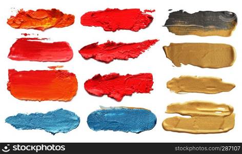 Collection of abstract acrylic brush strokes. Isolated.