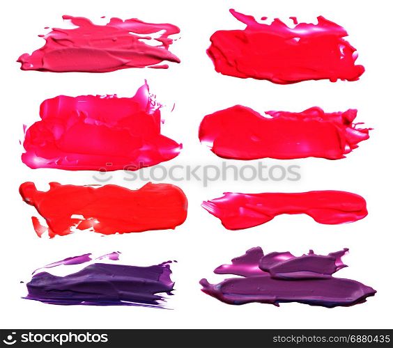 collection of abstract acrylic color brush strokes blots. Isolated on white.