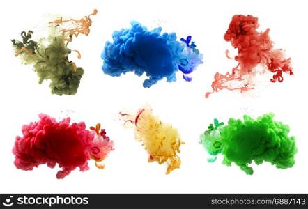 Collection of acrylic colors in water. Ink blot. Abstract background.
