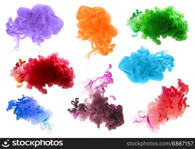 Collection of acrylic colors in water. Ink blot. Abstract background.