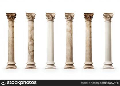 Collection of Antique Columns Isolated on White Background. Generative ai. High quality illustration. Collection of Antique Columns Isolated on White Background. Generative ai