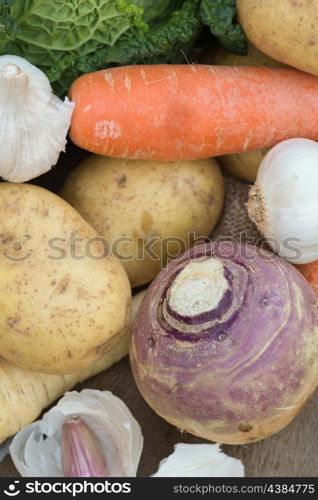 Collection of Autumn and Winter seasonal vegetables for stews and broths
