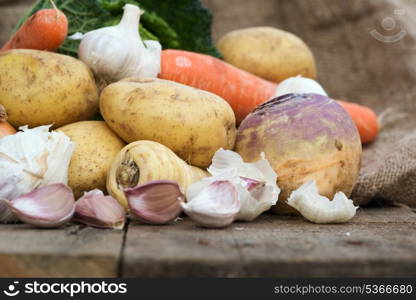 Collection of Autumn and Winter seasonal vegetables for stews and broths