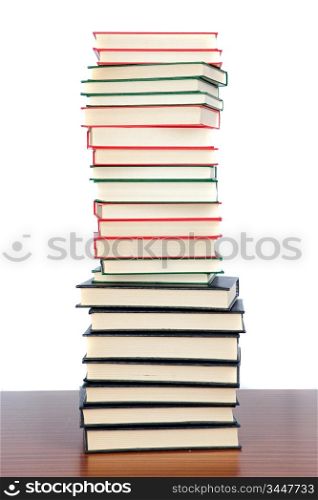 Collection of books stacked isolated on white background