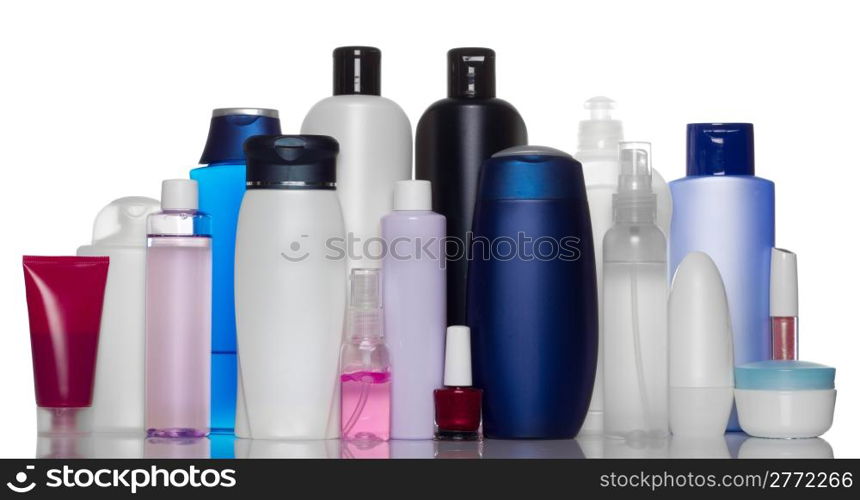 Collection of bottles of health and beauty products